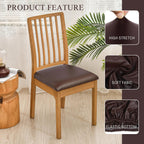 Searchi Waterproof Pu Leather Seat Covers For Dining Chairs, 2 Pack Stretch Dining Room Chair Seat Covers, Kitchen Chair Seat Covers Protectors (Brown)