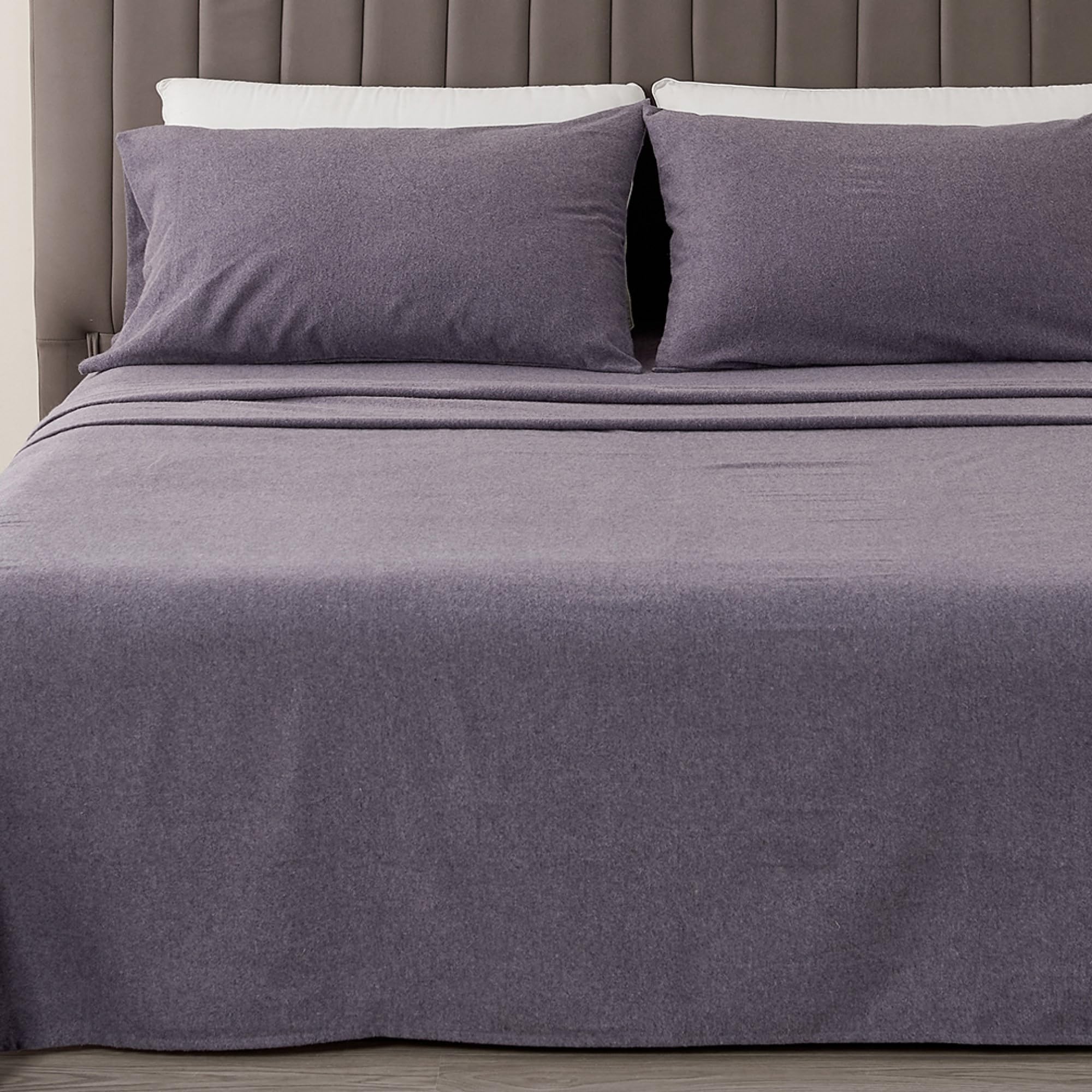 Great Bay Home 3 Piece Cotton Blend Twin Purple Flannel Sheet Set | Cotton Bedding Sheets & Pillowcases | Warm, Double Brushed F