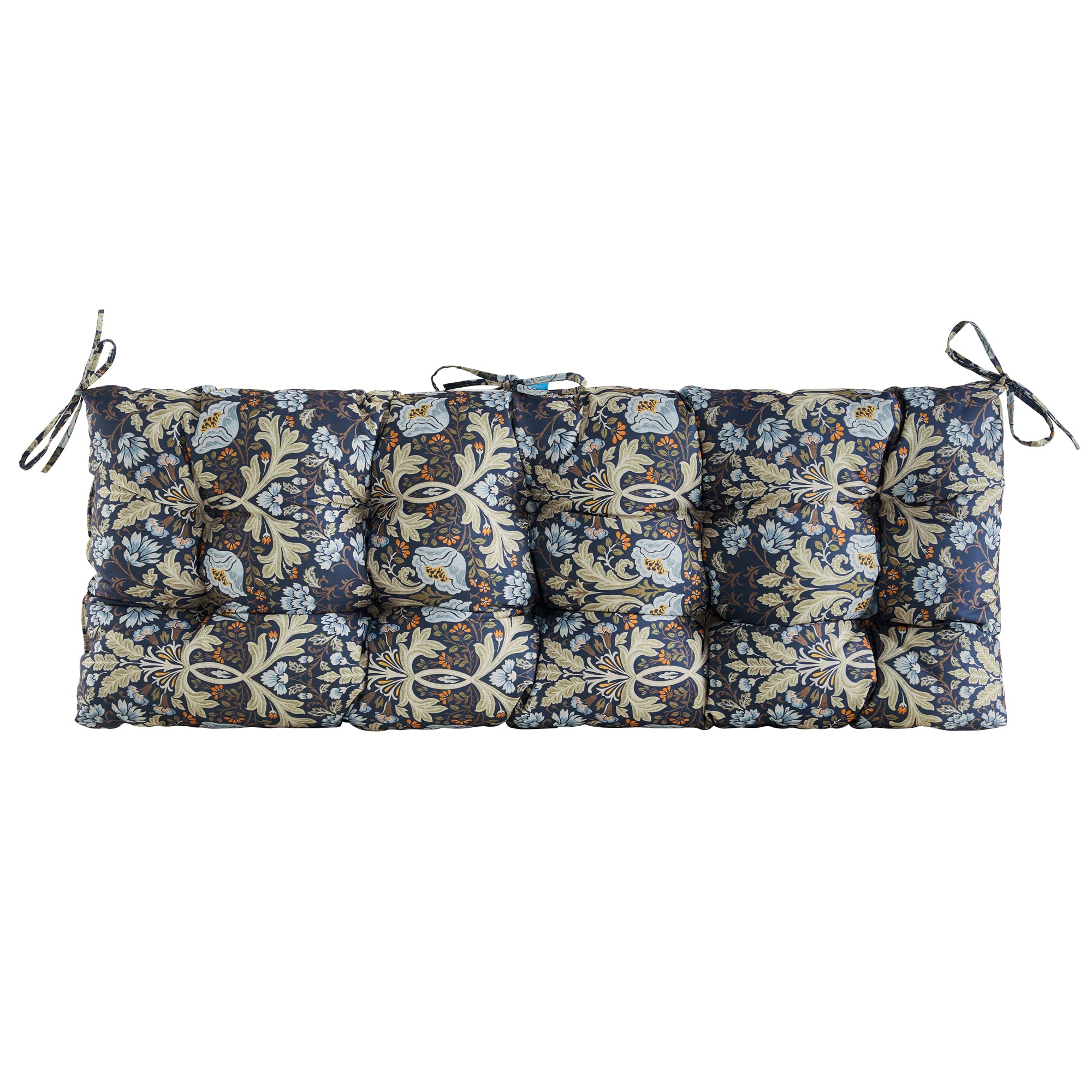 Artplan Patio Bench Tufted Cushion With Tie,Outdoor Loveseat Cushion For Gliders,48X18 Inches,Floral,Stone Blue