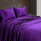 Homiest 3Pcs Satin Sheets Set Luxury Silky Satin Bedding Set With Deep Pocket, 1 Fitted Sheet + 1 Flat Sheet + 1 Pillowcase (Twin Xl Size, Purple)