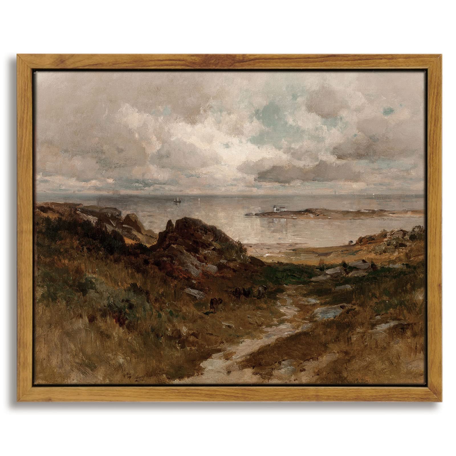 InSimSea Framed Canvas Wall Art Home Decor, Seaside Path Wilderness Landscape Oil Paintings for Wall Decorations, Canvas Wall Ar