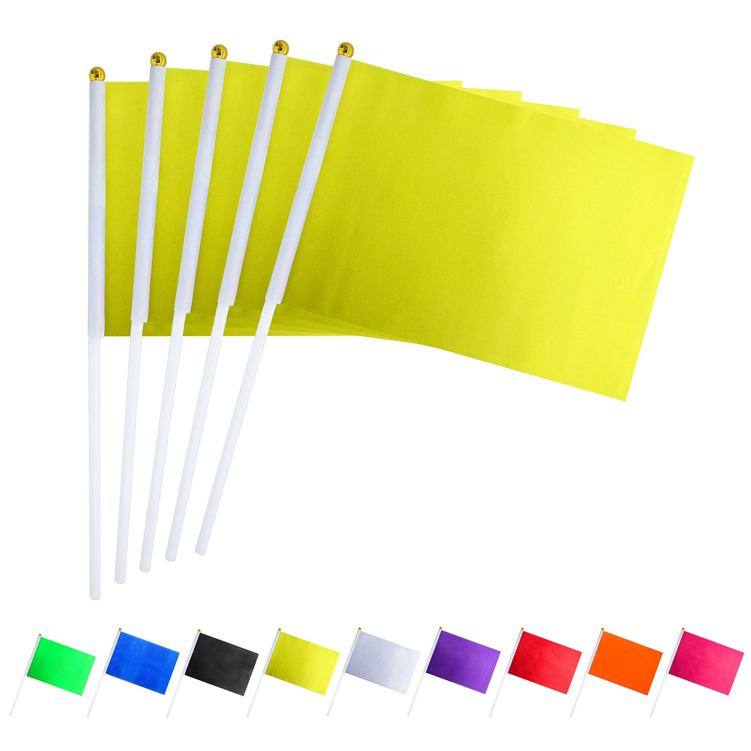 Consummate 25 Pack Solid Yellow Flag Small Mini Plain Yellow Diy Flags On Stick, Party Decorations For Parades, Grand Opening, K