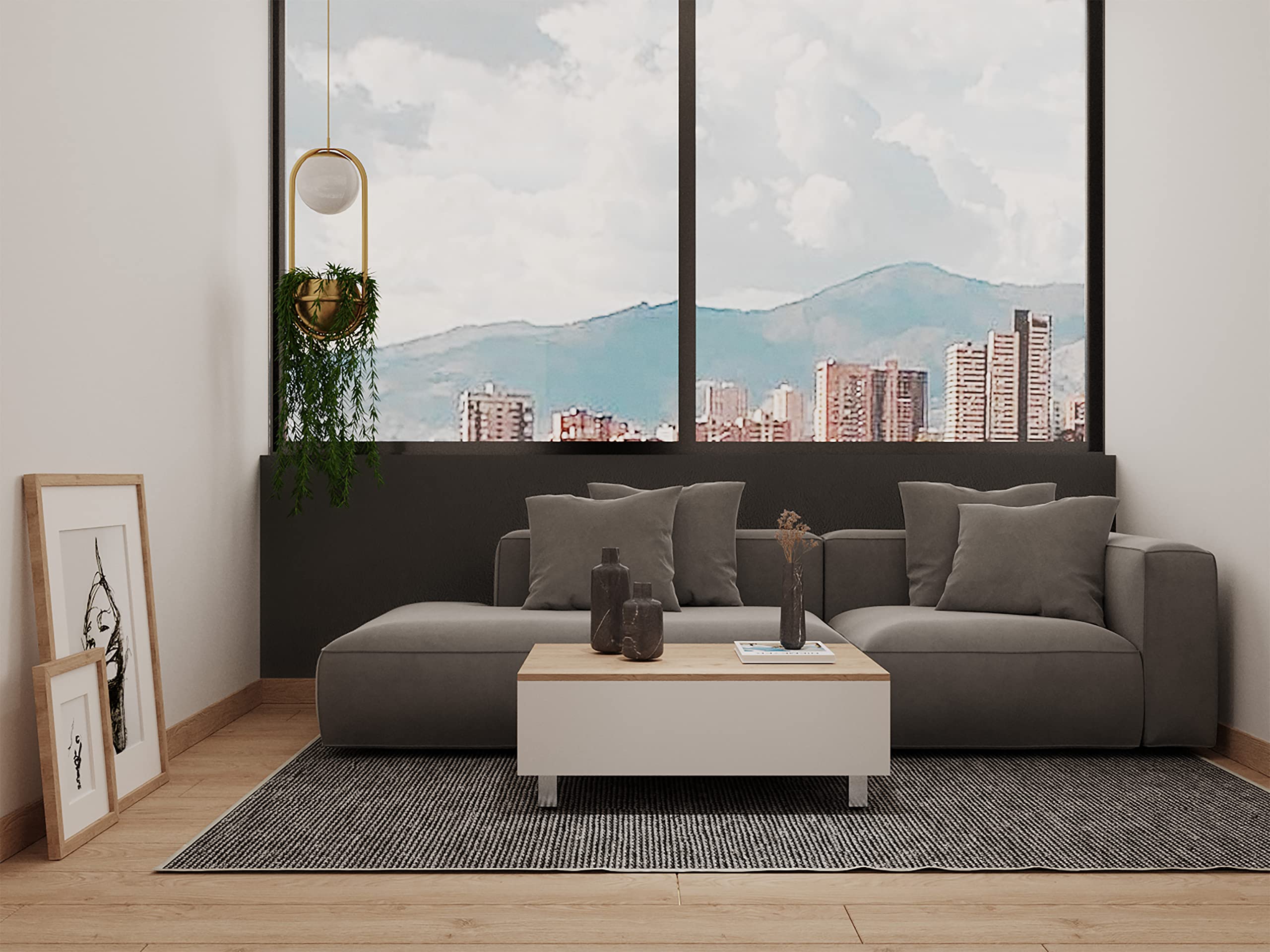 Aran Lift Top Coffee Table, Storage Compartment, White/Light Oak