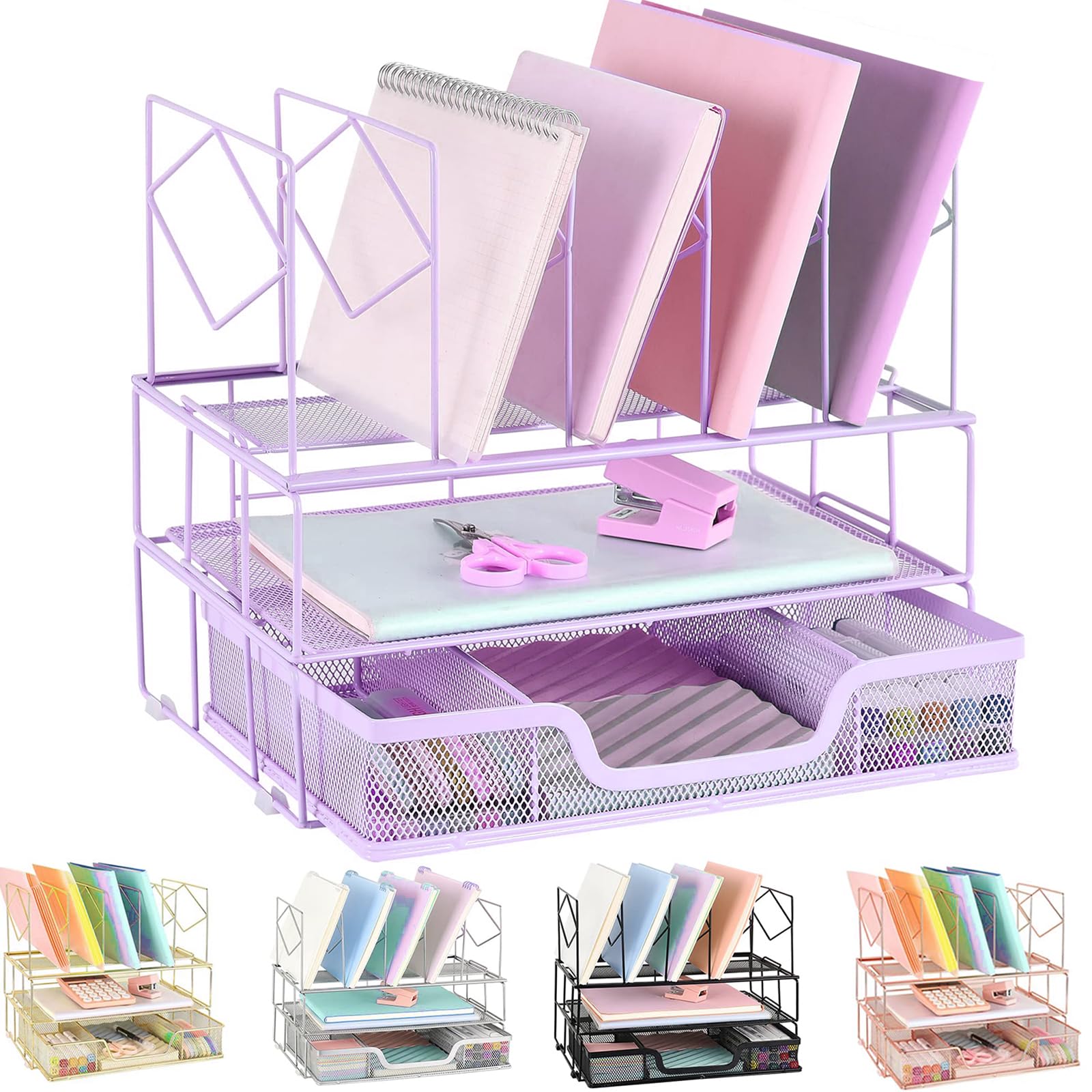 Youbetia Desk Organizers And Desk Accessories - Desk Organizer With File Sorters, File Organizer With Drawer, Desk Accessories &
