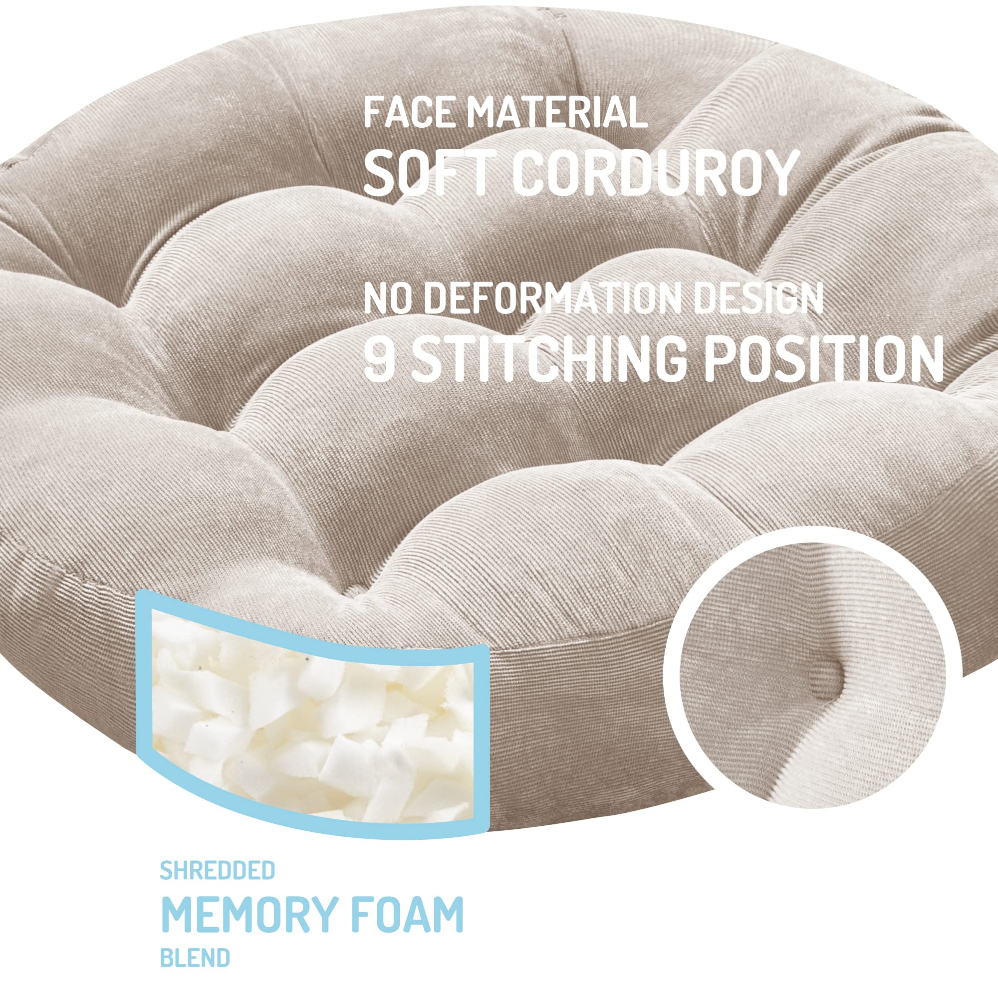 Meditation Floor Pillow Set Of 2, Round Large Pillows Seating For Adults, Tufted Corduroy Floor Cushion For Living Room Tatami,