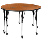 Flash Furniture 2 Piece Mobile 47.5" Circle Wave Collaborative Oak Thermal Laminate Adjustable Activity Table Set