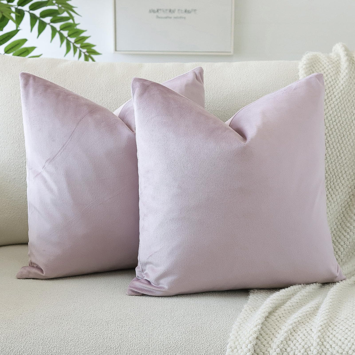 Otostar Decorative Throw Pillow Covers 16 X 16 Inch Soft Velvet Cushion Covers Solid Square Throw Pillow Cases For Couch Bed Home Sofa Car Decor Set Of 2 (Lilac)