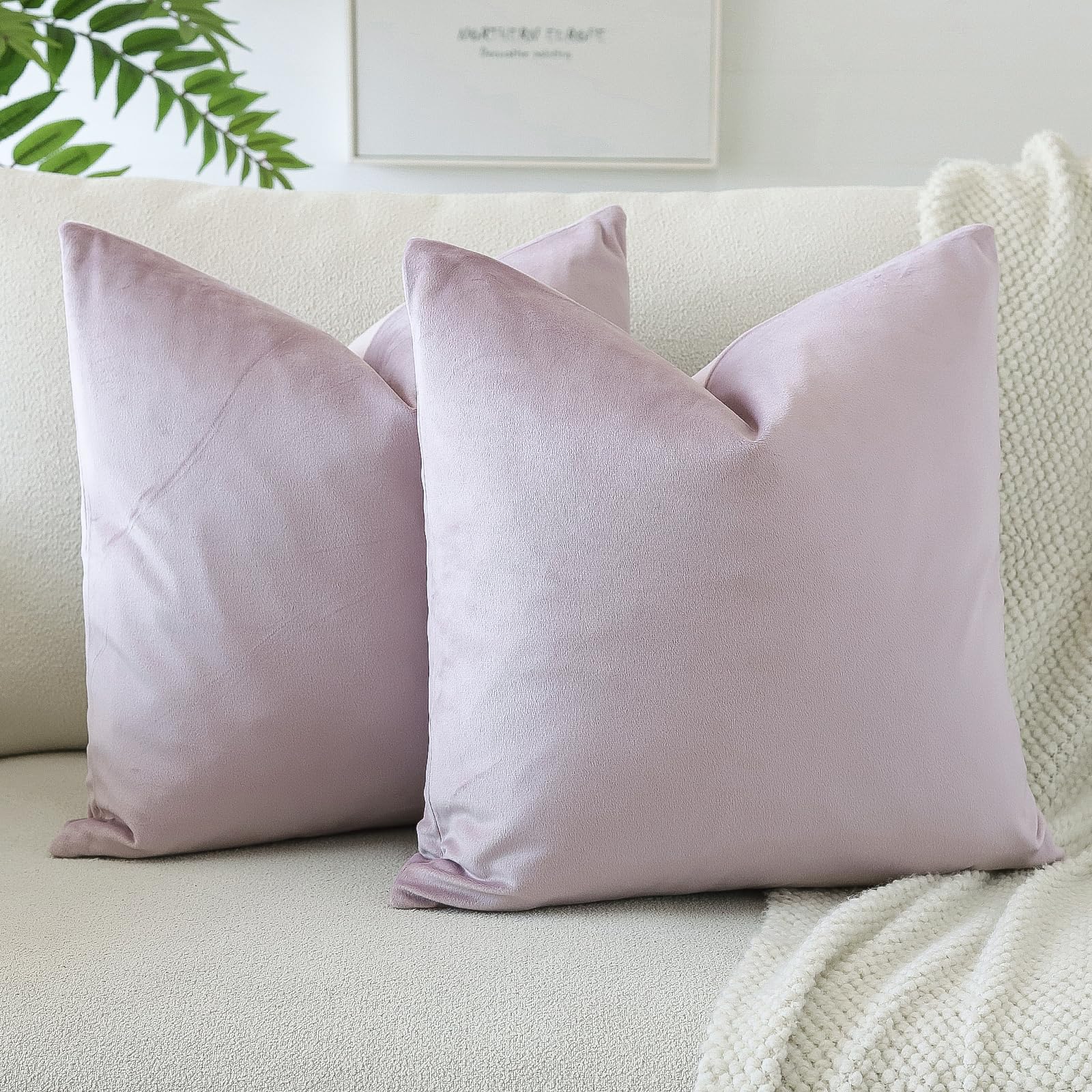 Otostar Pack Of 2 Velvet Soft Decorative Throw Pillow Covers 18 X 18 Inch Solid Square Cushion Case Couch Home Decor Pillow Covers For Sofa Bedroom Living Room (Lilac)