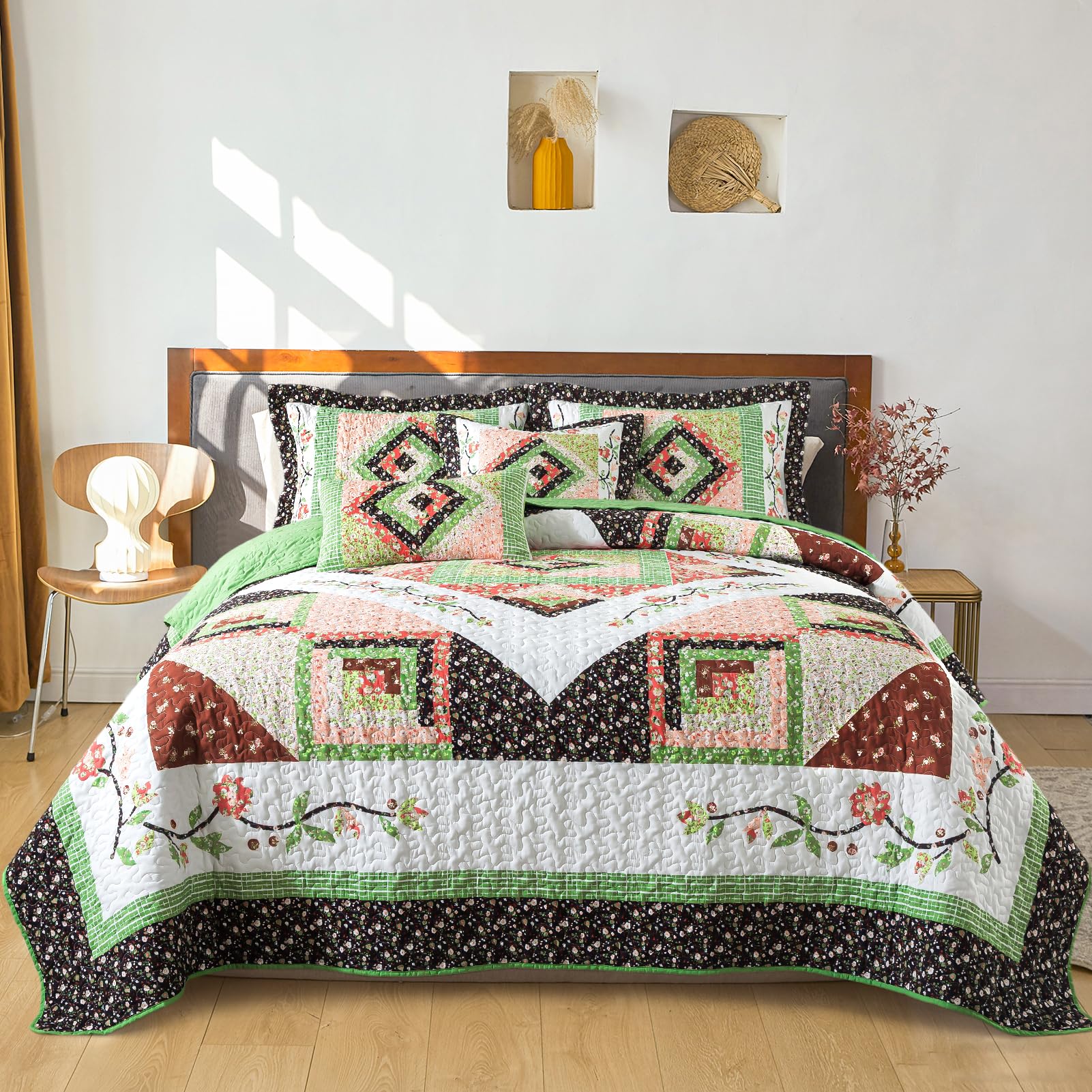 Bedifany Queen Size Quilt Set - Lightweight Cotton Filling Bedspread Queen Size (90 X 98 Inch) Coverlet Set - Floral Queen Quilt