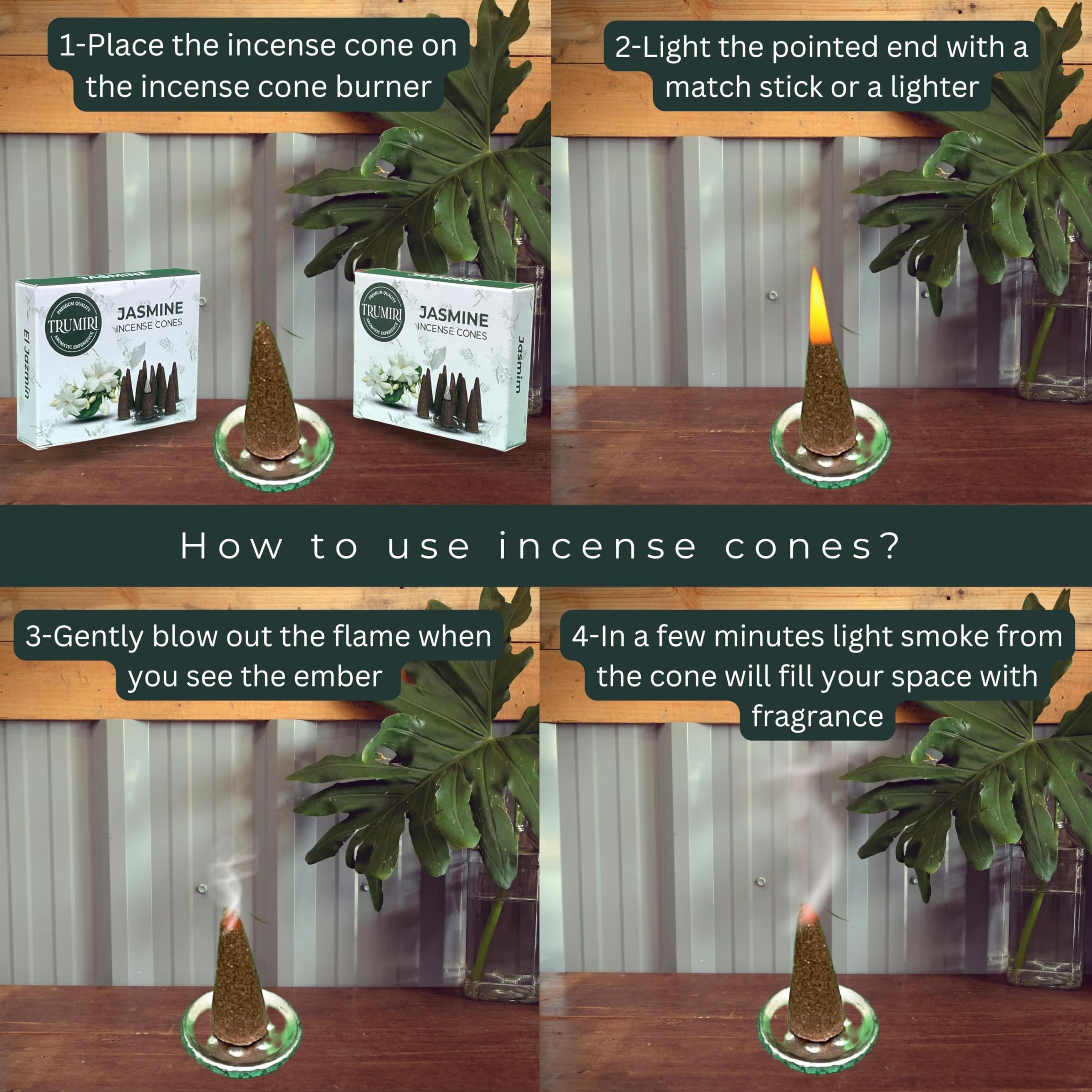 TRUMIRI Jasmine Incense Cones - Dual Pack of 20 Scented Cone Incense - Aromatic Home Fragrance - Relaxing and Calming Scents