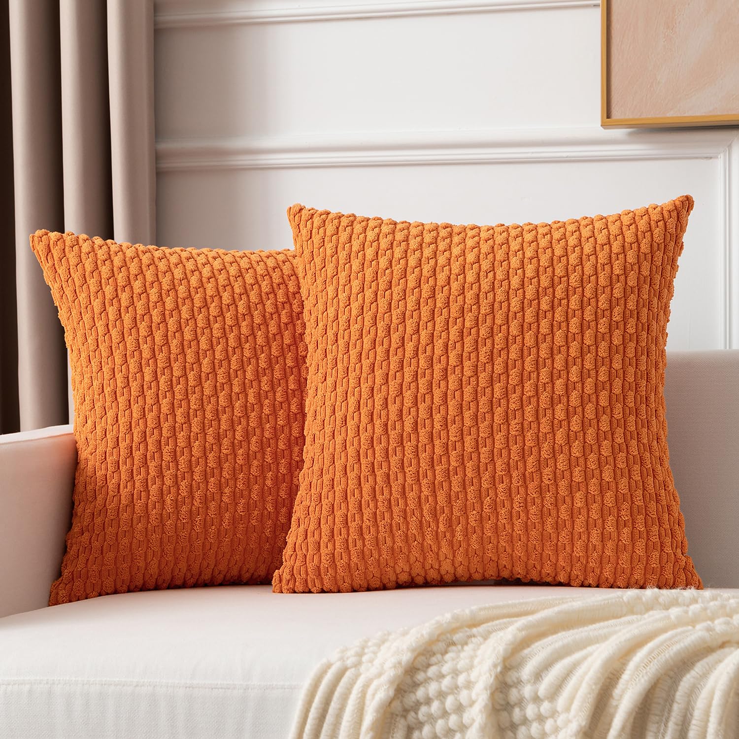 Kevin Textile 2 Packs 26X26 Pillow Covers Euro Pillow Covers With Stripe Pattern Big Throw Pillow Covers For Couch Bedroom Orange 66X66 Cm