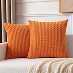 Kevin Textile Pack Of 2 Corduroy Decorative Throw Pillow Covers 18X18 Inch Soft Boho Striped Pillow Covers Modern Farmhouse Home Decor For Spring Sofa Living Room Couch Bed Orange