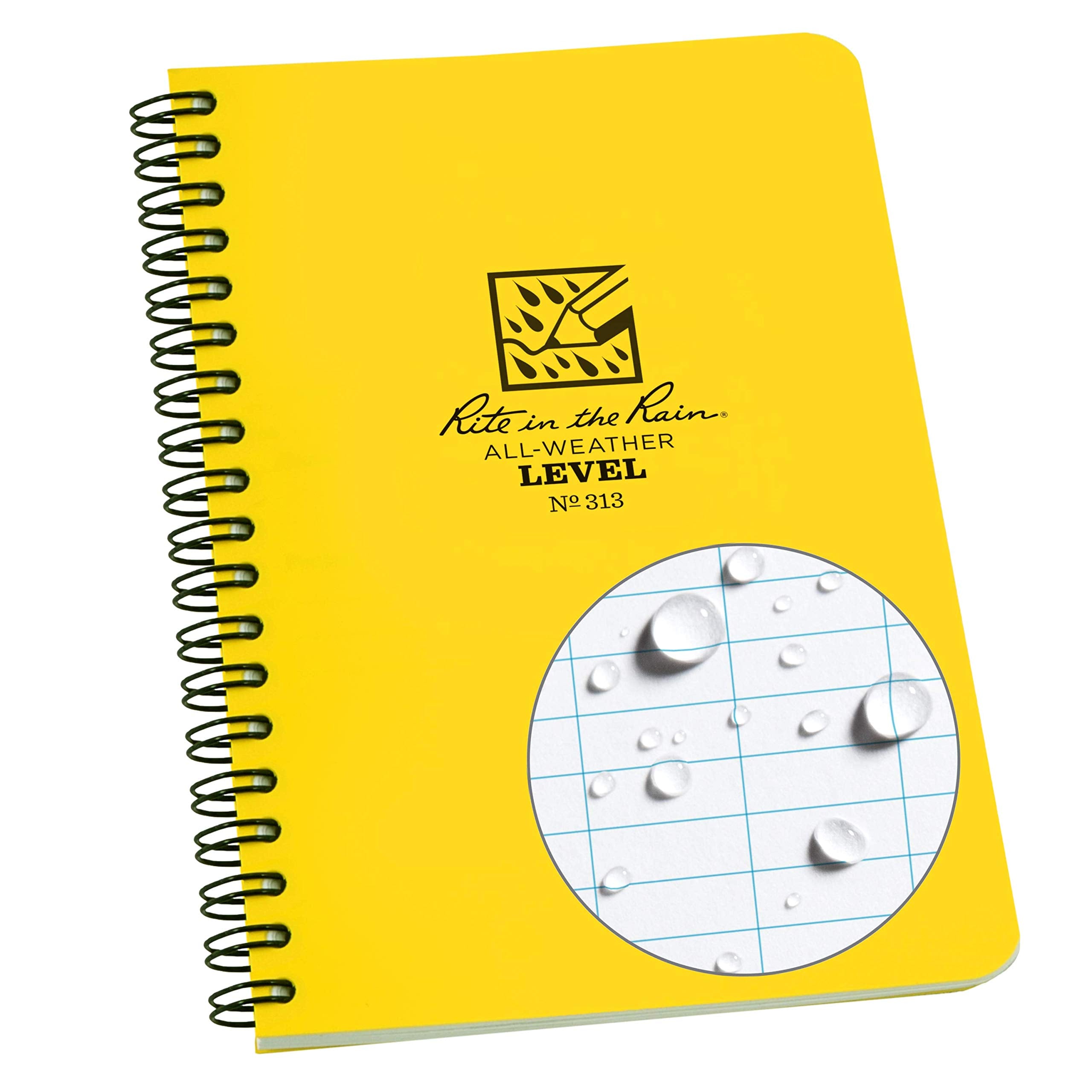 Rite In The Rain Weatherproof Side Spiral Notebook, 4.625' X 7', Yellow Cover, Level Pattern (No. 313), 7 X 4.875 X 0.375