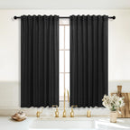 Koufall Black Back Tab Rod Pocket Linen Sheer Curtains For Living Room 52X45 Inch Length