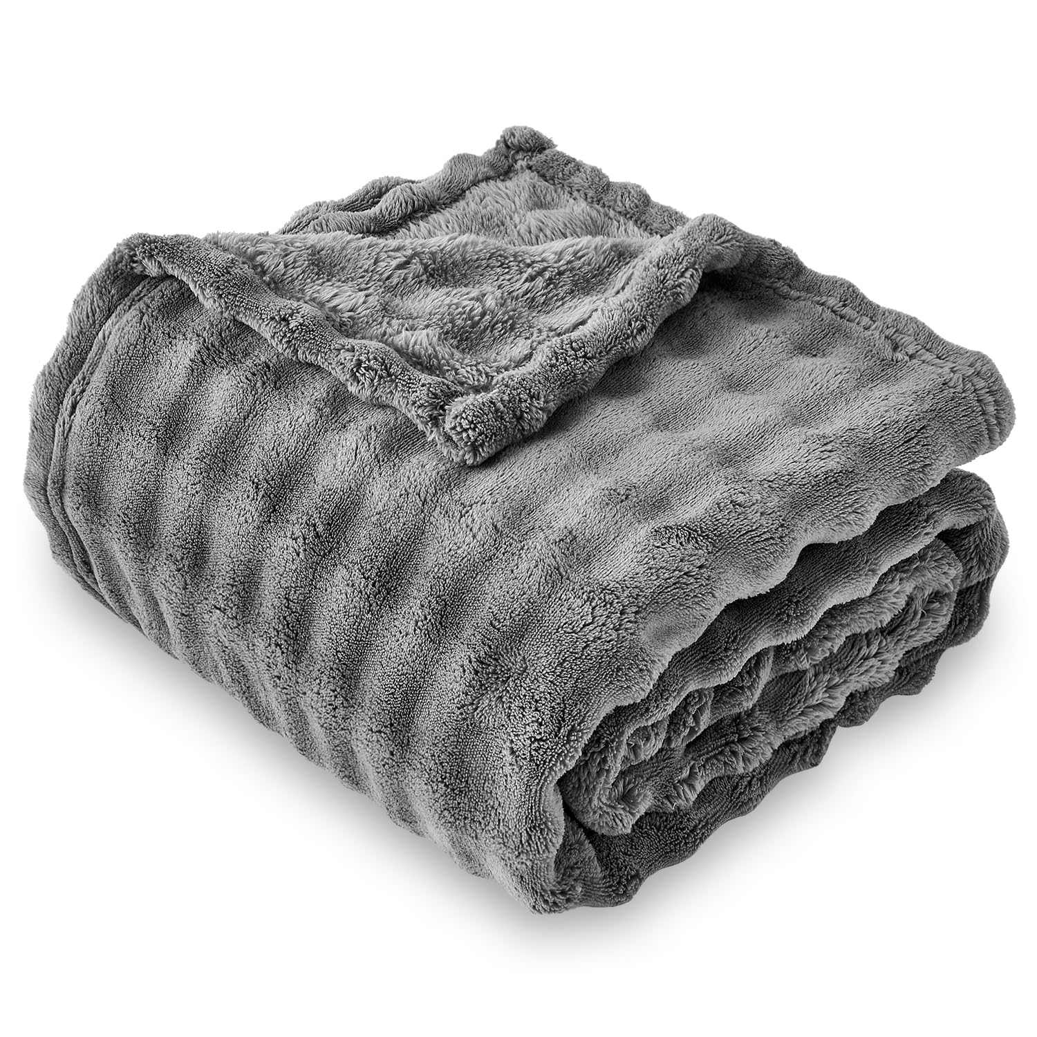 Sochow Grey Bubble Fleece Blanket For Couch, Super Soft Cozy Cute Throw Blanket For Women, Decorative Fuzzy Flannel Blanket, 60