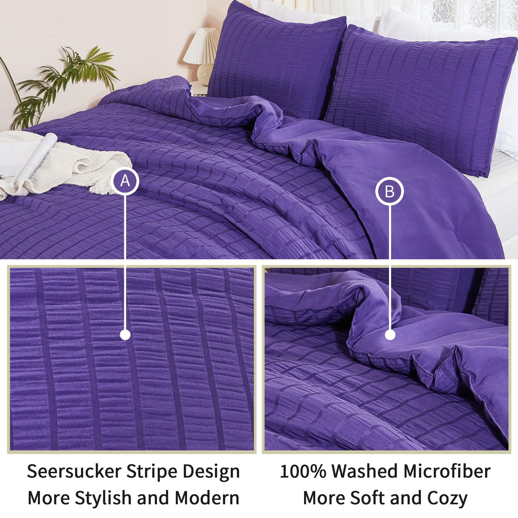 Avelom Dark Purple Seersucker Twin Comforter Set (68X90 Inches), 2 Pieces-Soft Washed Microfiber Lightweight Comforter With 1 Pillowcase, All Season Down Alternative Comforter Set For Bedding