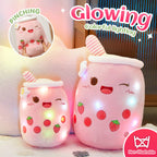 Athoinsu Light Up Strawberry Milky Tea Plush Pillow 15' Kawaii Stuffed Bubble Animal Toy With Led Lights Birthday Christmas Hol