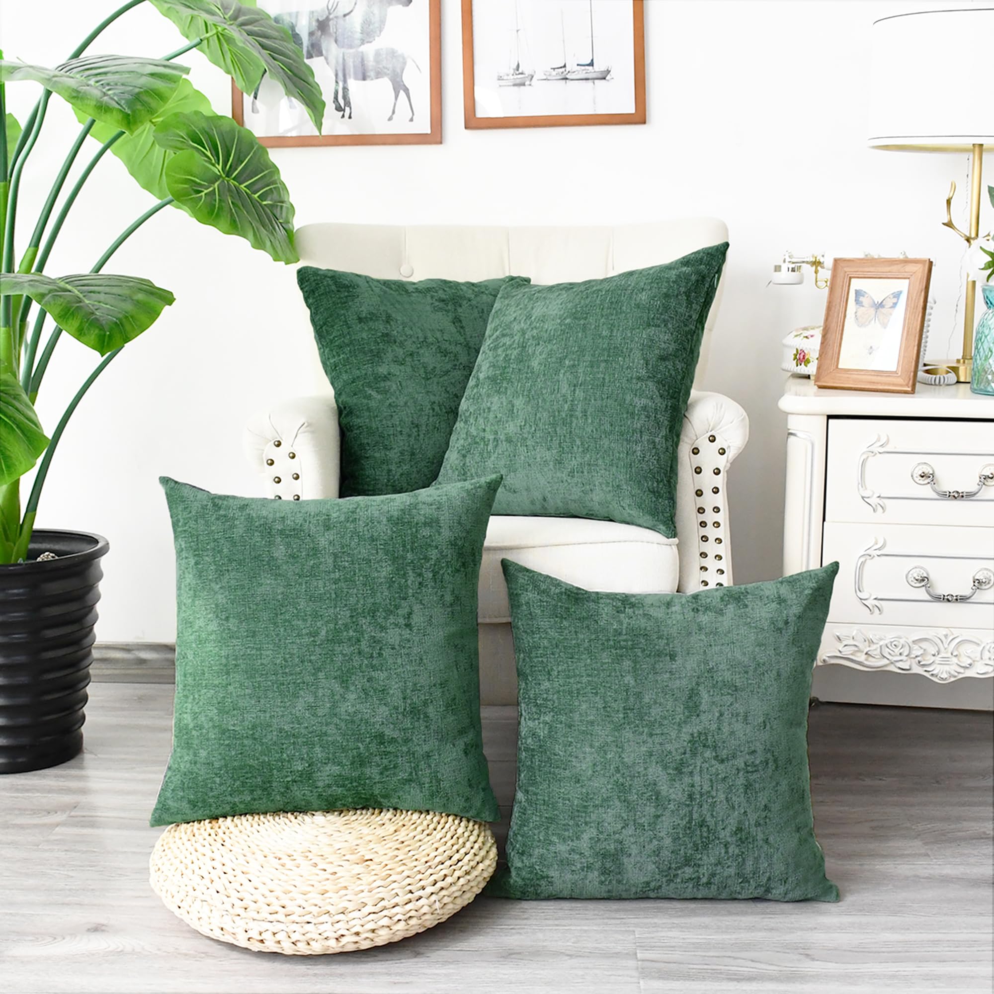 Calitime Pack Of 4 Cozy Throw Pillow Covers Cases For Couch Sofa Home Decoration Solid Dyed Soft Chenille 18 X 18 Inches Dark Gr