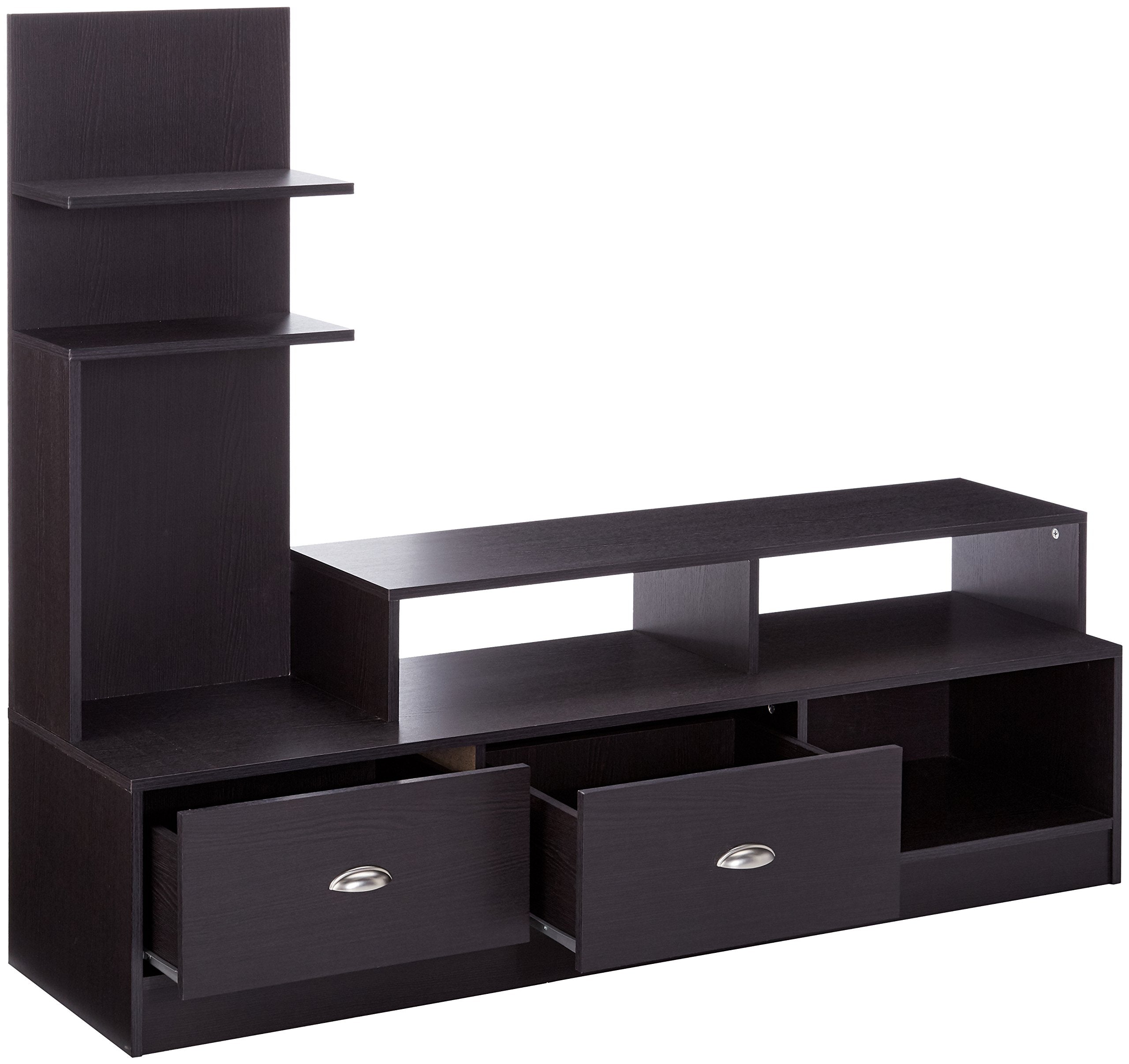 Baxton Studio Armstrong Modern TV Stand with Built-In Vertical Side Console, Dark Brown