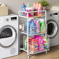 Hongtamoya 3 Tier Laundry Room Cart with PullOut Baskets, Storage Cart with Wheels, Rolling Cart with Wood Top Metal Bathroom L