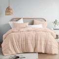 Comfort Spaces Blush Queen Size Comforter Set - 3 Pieces Pintuck Pleated Bedding Sets Queen, All Season Lightweight, Extra Softn