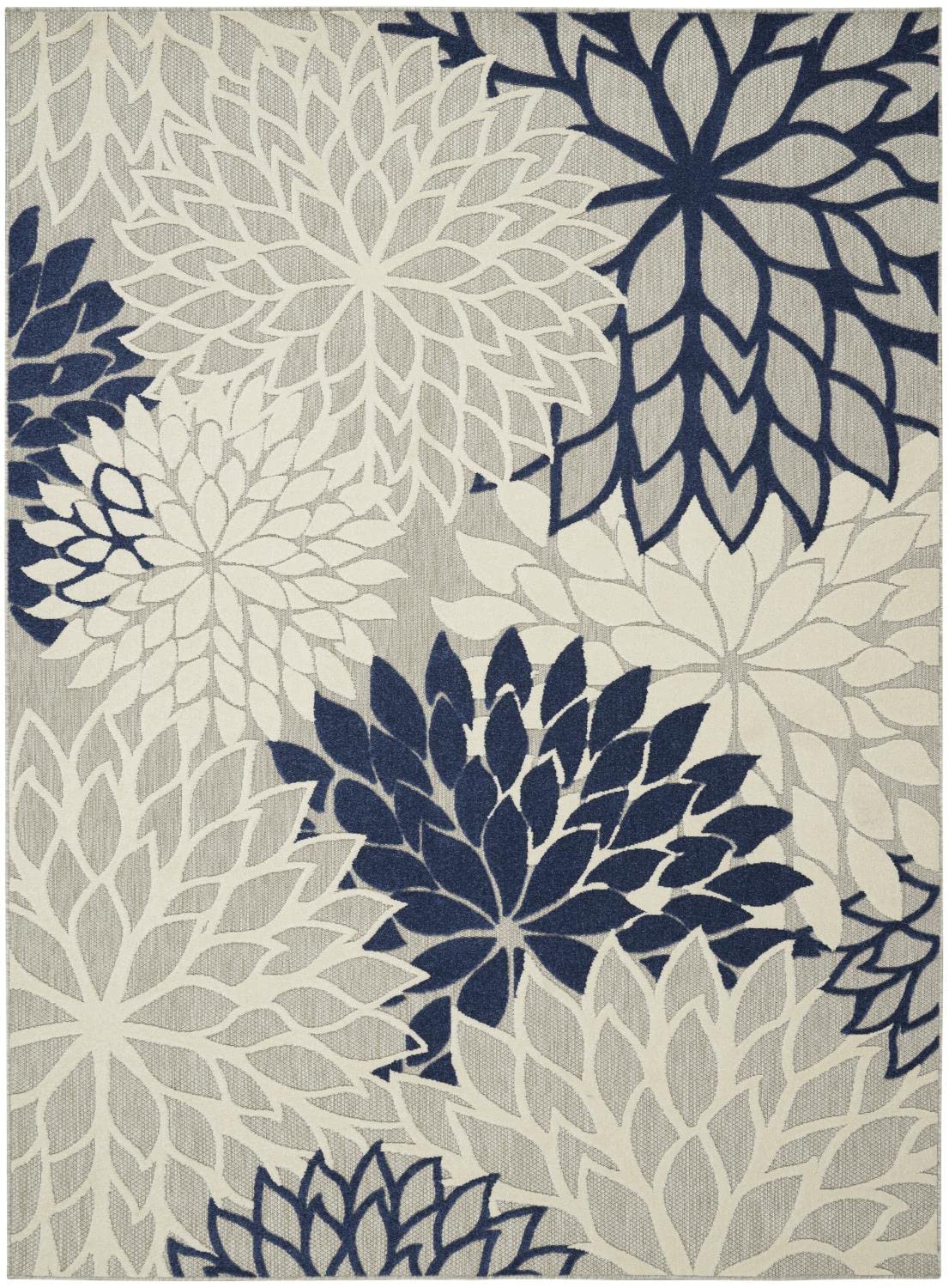 Nourison Aloha Indoor/Outdoor Floral Ivory/Navy 7' X 10' Area Rug, (7' X 10')
