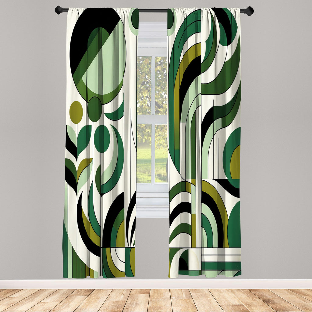 Ambesonne Mid Century Modern Window Curtains Pack Of 2, Leafy Atmosphere Abstract Designed Roundy Branches Swirls Boho, Lightwei