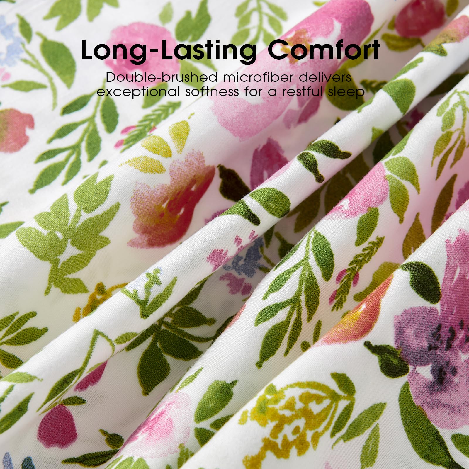 FreshCulture Floral Queen Bed Sheets - Ultra Soft Brushed Microfiber, Deep Pockets up to 16, Hotel Luxury 4 Piece Set, Aquarelle Design