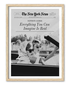 iHery Everything You Can Imagine Is Real Framed Trendy NewsPaper Wall Art, Natural OAK Wood 12x16in Canvas Wall Art Decor For Be