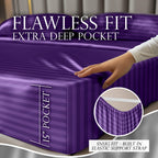 Decolure Striped Satin Sheets King Set 6Pc - Luxurious Silk Touch Satin Sheets Full - All-Season Silky Soft Full Size Bed Sheets