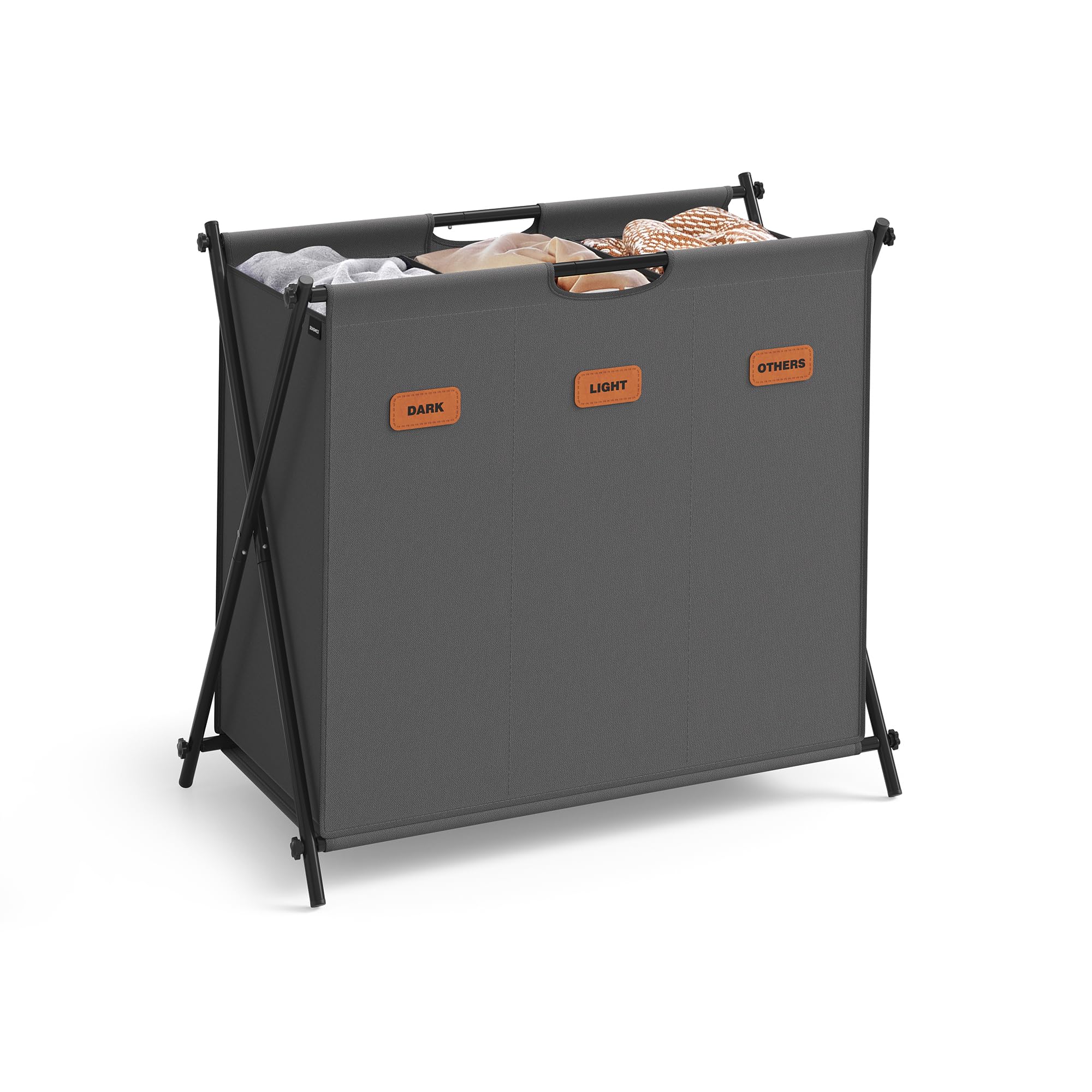 SONGMICS Laundry Hamper, Laundry Basket, 35.7 Gal. Laundry Sorter 3 Sections, Collapsible X-Frame, Clothes Organizer with Custom