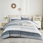 Litanika Light Grey California King Comforter Set, 3 Pieces Cal King Lightweight Gray White Colorblock Stripe Bedding Comforter