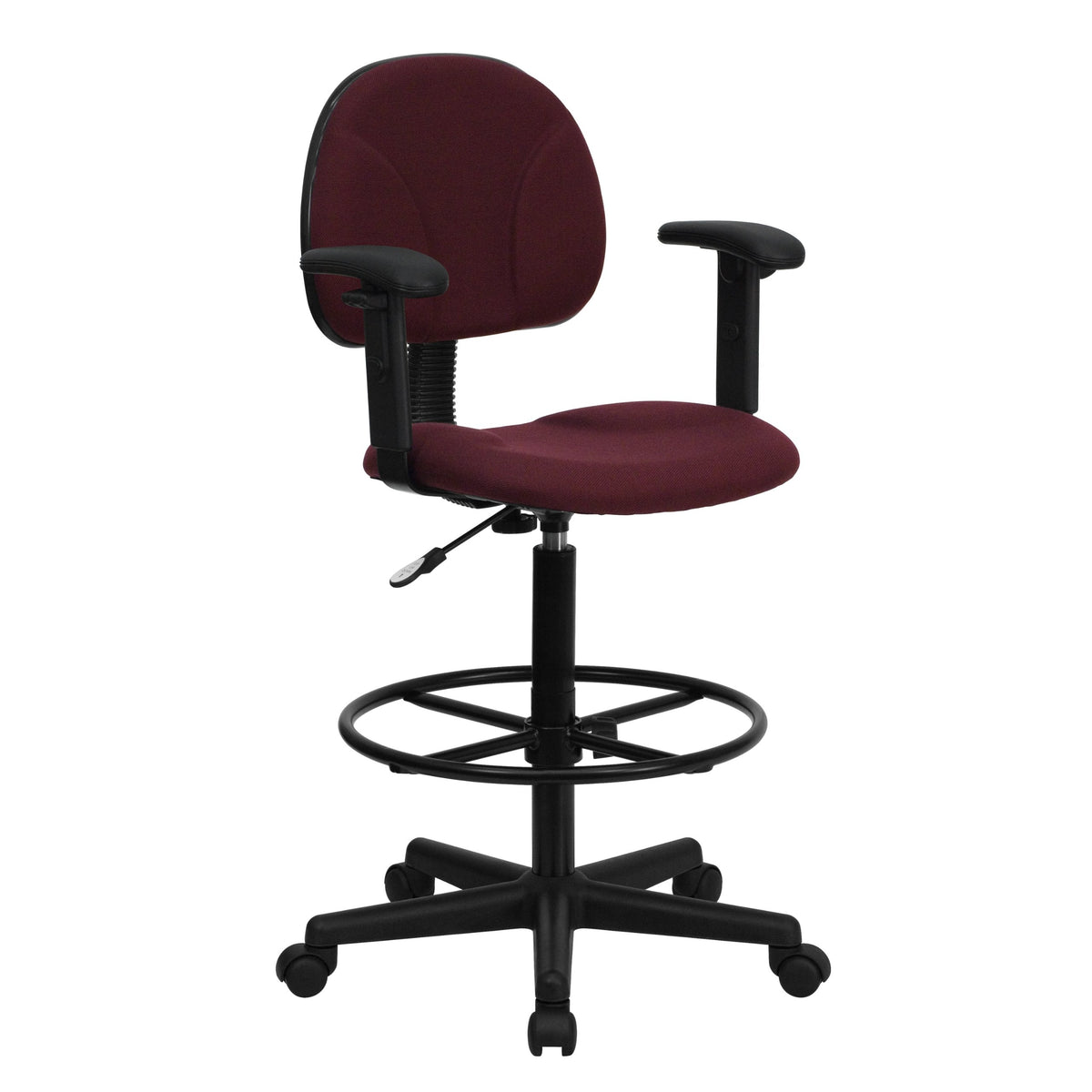 Flash Furniture Bruce Burgundy Fabric Drafting Chair with Adjustable Arms (Cylinders: 22.5''-27''H or 26''-30.5''H)