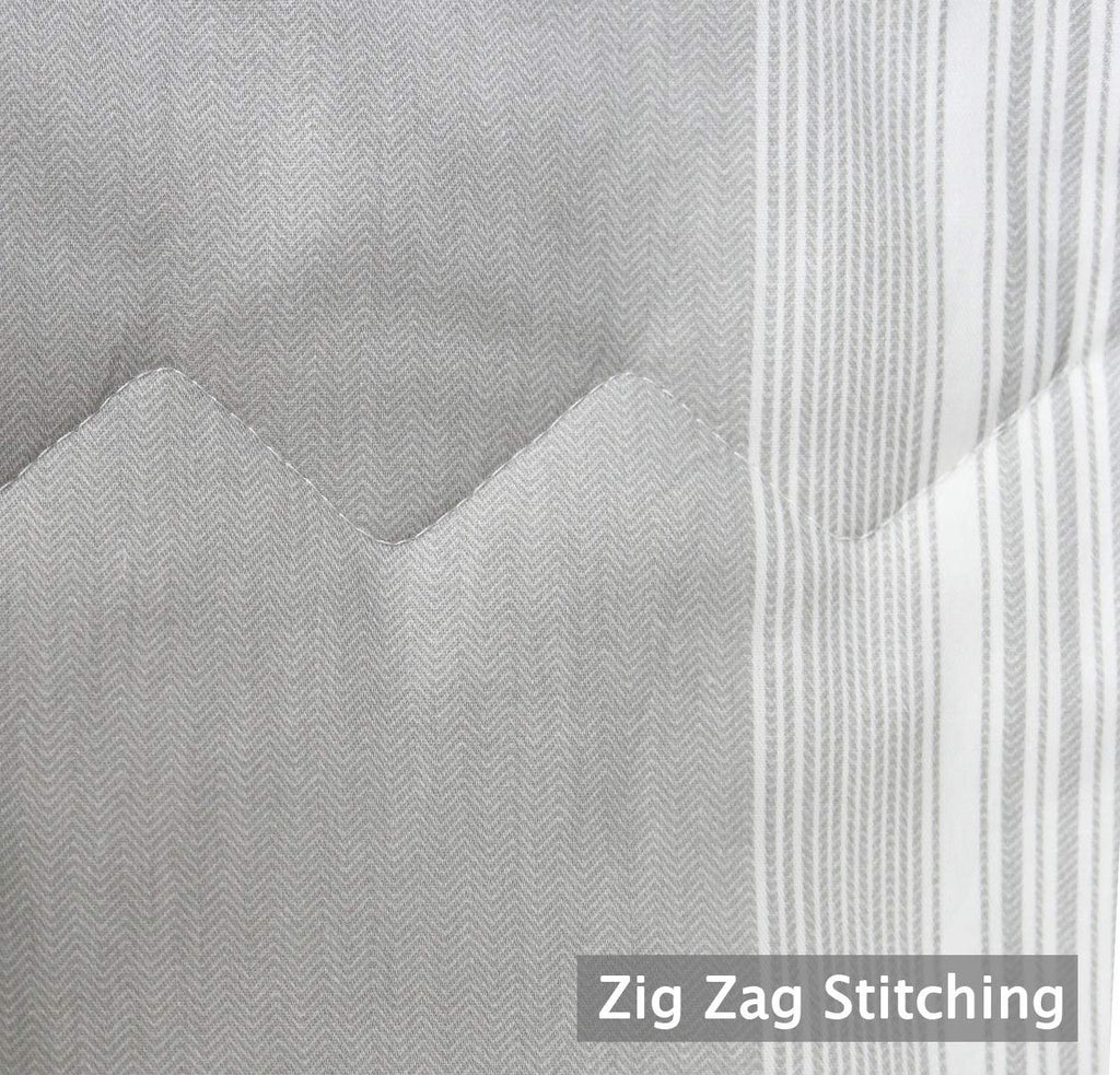 SLEEPBELLA Queen Comforter Set, 600 Thread Count Cotton, Reversible Light Gray & White Stripes, Down Alternative Bedding, 3 Pieces