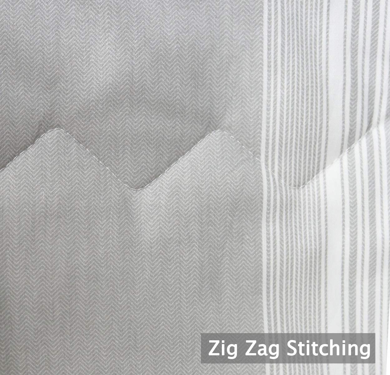 SLEEPBELLA Queen Comforter Set, 600 Thread Count Cotton, Reversible Light Gray & White Stripes, Down Alternative Bedding, 3 Pieces