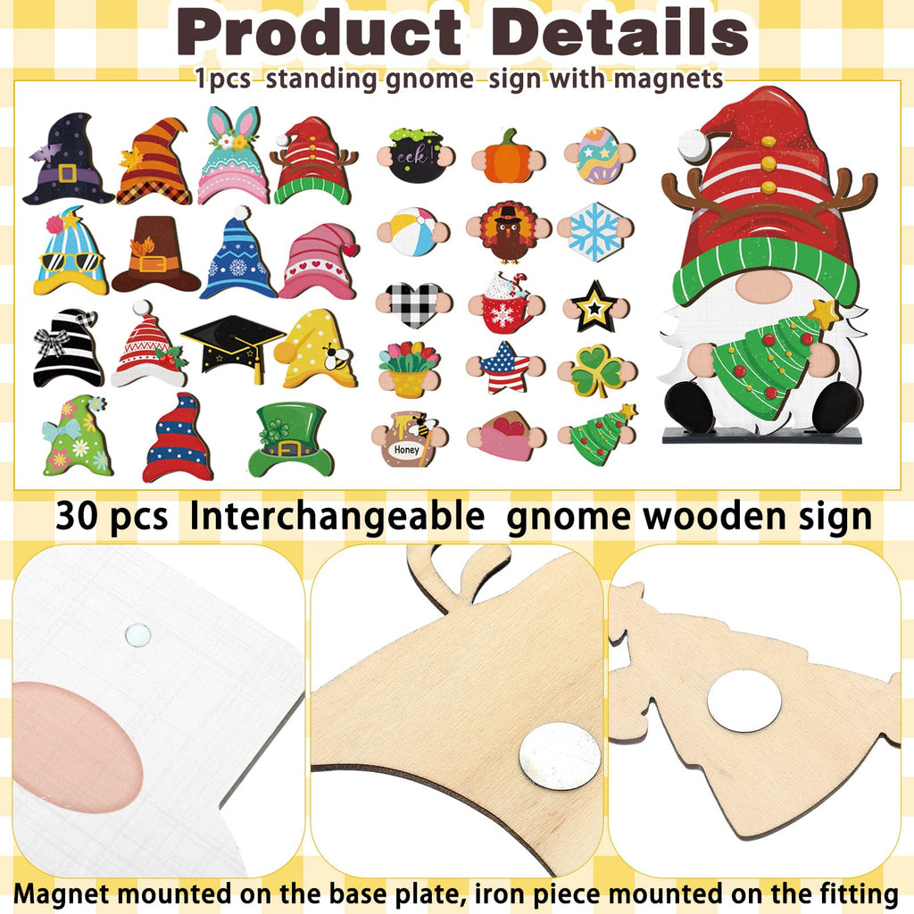 Blulu Fall Christmas Interchangeable Wooden Gnome Decor Diy Holiday Halloween Thanksgiving Seasonal Tiered Tray Decoration With