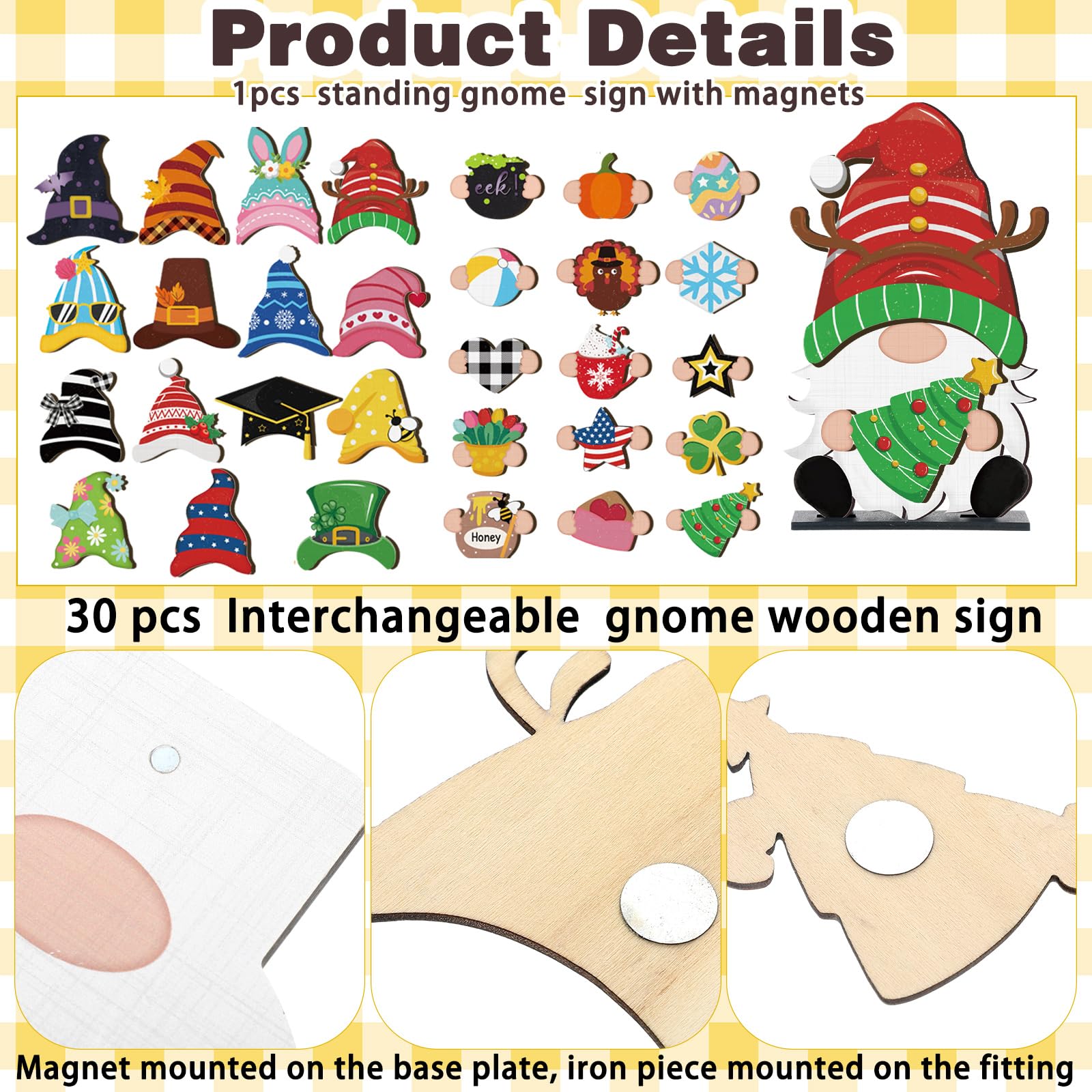 Blulu Fall Christmas Interchangeable Wooden Gnome Decor Diy Holiday Halloween Thanksgiving Seasonal Tiered Tray Decoration With