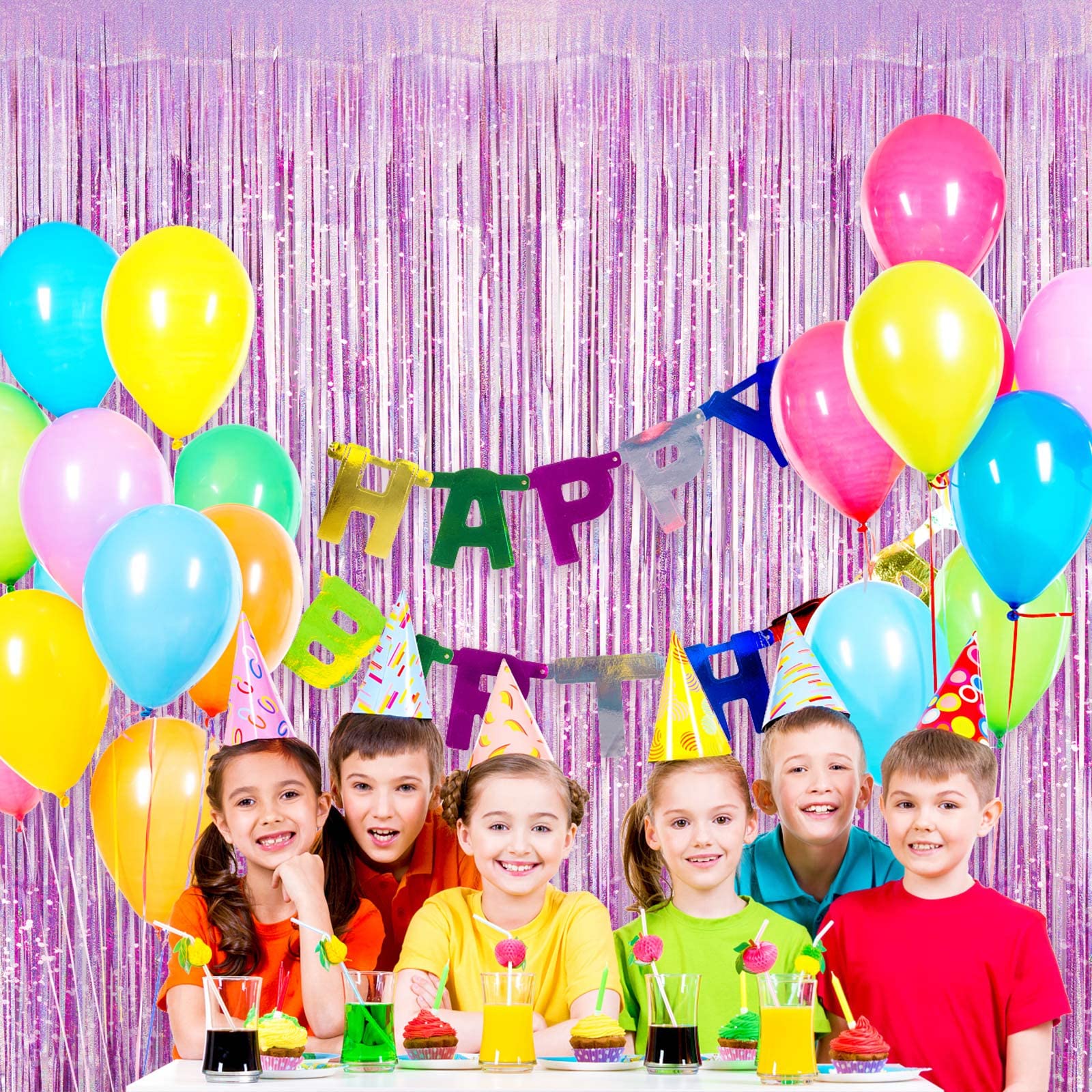 Light Purple Fringe Curtain Backdrop, 2 Pack Tinsel Foil Fringe Curtains Party Decorations Streamers, Xmas Light Purple Metallic