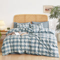 Wake In Cloud - Gingham Cotton Duvet Cover Set, Plaid Buffalo Check Checkered Farmhouse, 100% Washed Cotton Textured Percale Bed