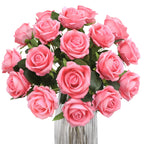 Fake Roses Artificial Silk Flowers - 12 Pcs Pink Roses Artificial Faux Flowers with Stems for Home Wedding Centerpiece Hotel Off