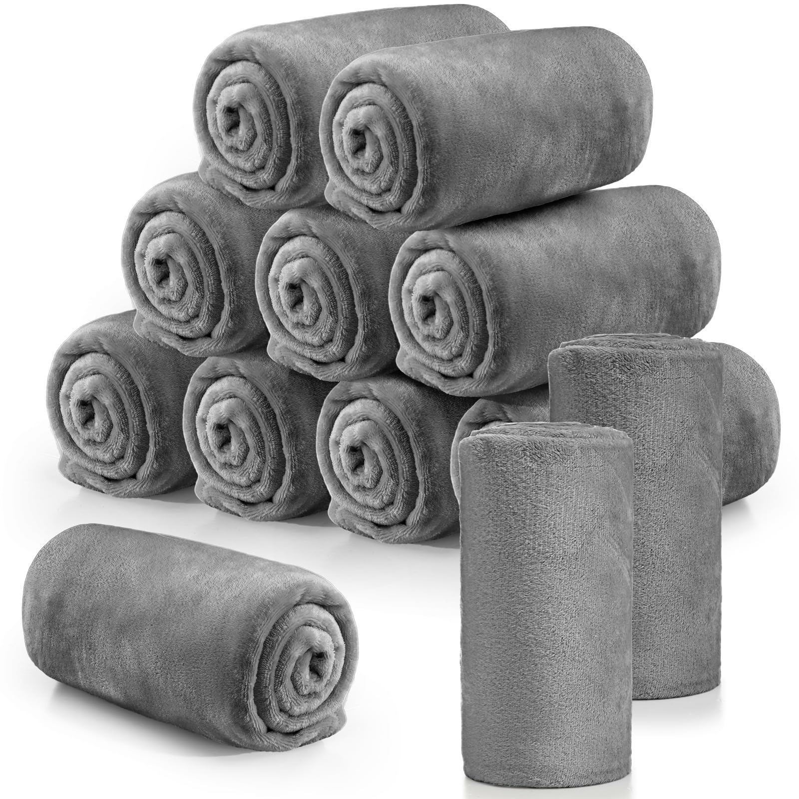 Tinideya 12 Pcs Flannel Fleece Throw Blanket Bulk 50 x 60 Inch Soft Fleece Blanket Warm Throw Blanket Coral Blankets for Couch S