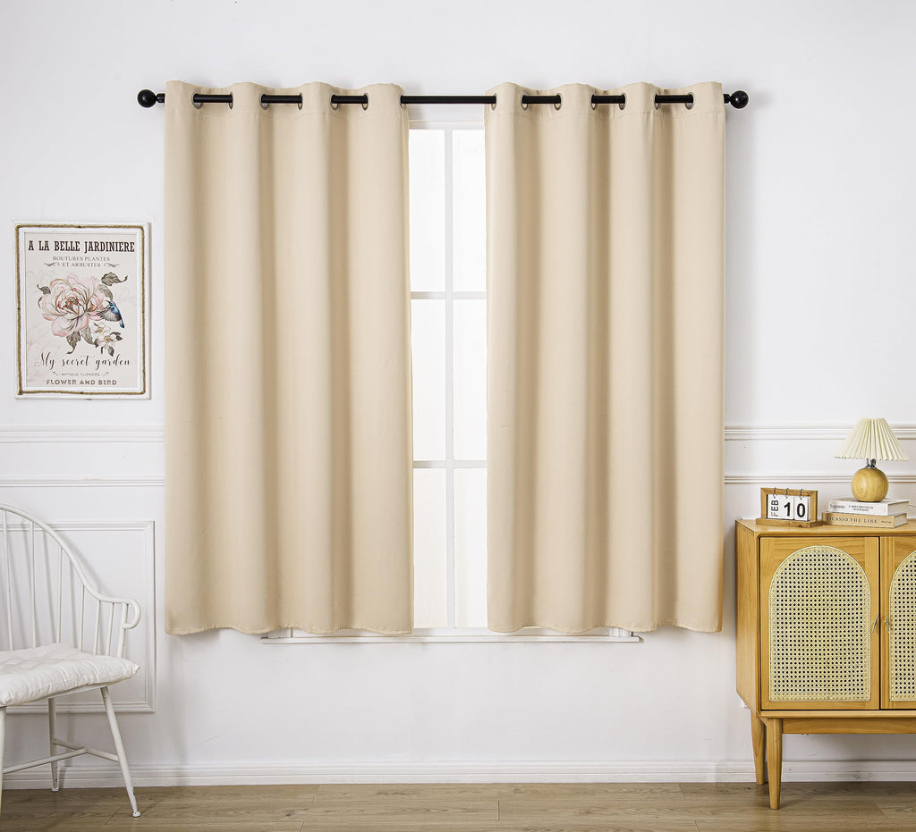 Pi Blackout Curtains,Room Darkening Heat Insulated Ring Top Window Drape For Living Room/Bedroom/Sliding Door 1 Panel (Beige,W52Xl72)