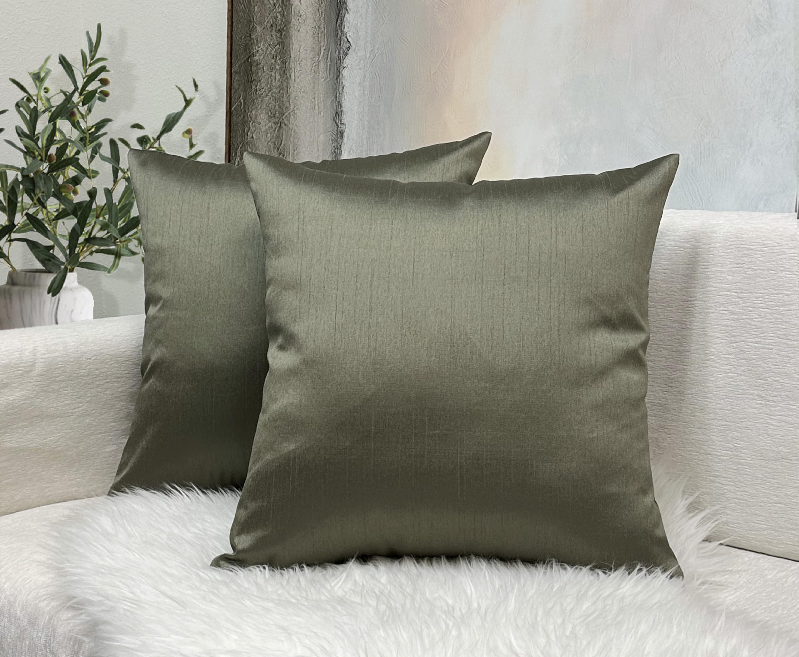 Aiking Home 24X24 Inches Faux Silk Square European Shams, Zipper Closure, Sage (Set Of 2)