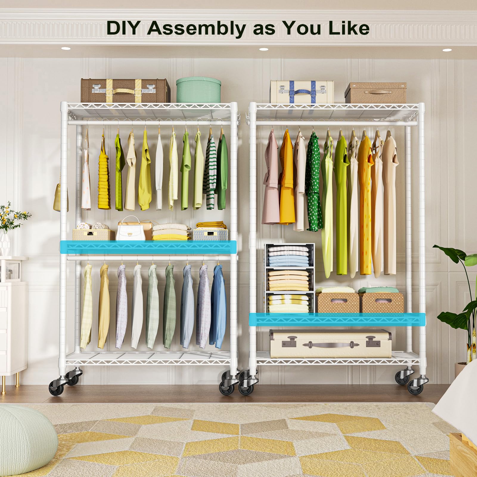 Futassi P3 Rolling Clothes Rack, Clothing Racks For Hanging Clothes, Heavy Duty Garment Rack With Wheels, Freestanding Portable