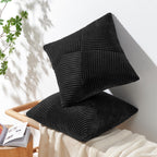 Topfinel Set Of 2 Black Decorative Yellow Throw Pillow Covers 12X12 Inch, Soft Corduroy Pillow Covers Windmill Textured Striped