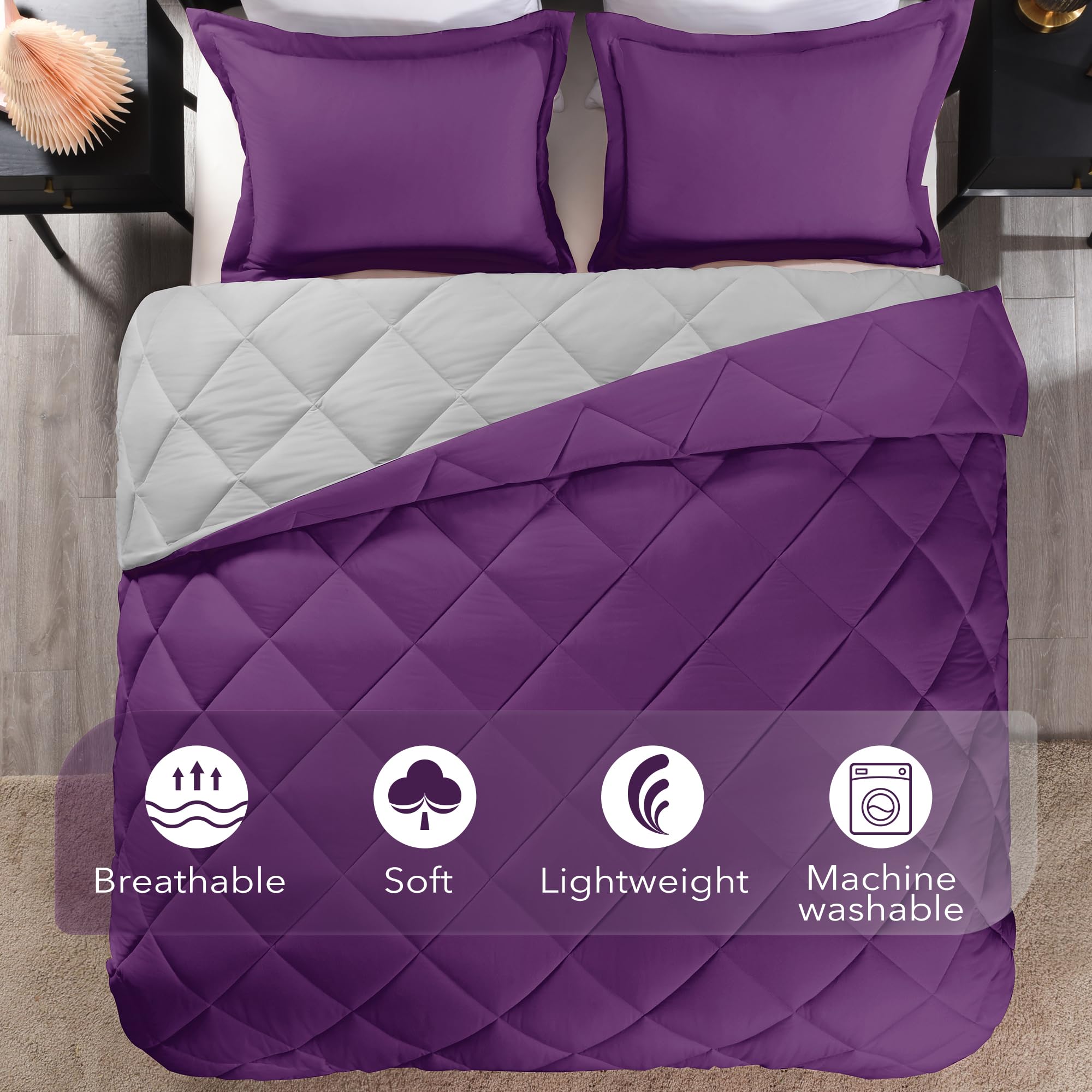 Downluxe Twin Comforter Set - Purple And Grey Twin Comforter, Soft Bedding Comforter Sets For All Seasons, Twin Bed Comforter Set - 2 Pieces - 1 Comforter (66'X92') And 1 Pillow Sham(20'X26')