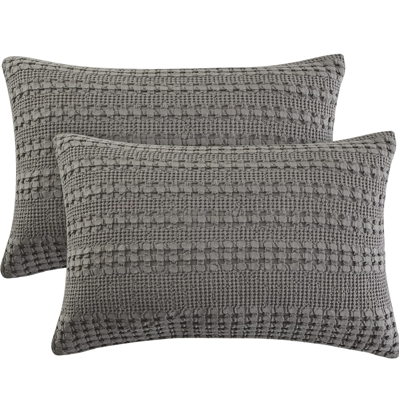 Phf 100% Cotton Waffle Pillowcases Queen Size, 2 Pack Soft Breathable Skin-Friendly Pillow Sham, Decorative Waffle Weave Pillow