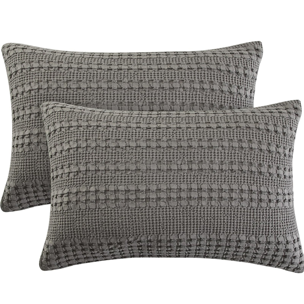 Phf 100% Cotton Waffle Pillowcases Queen Size, 2 Pack Soft Breathable Skin-Friendly Pillow Sham, Decorative Waffle Weave Pillow