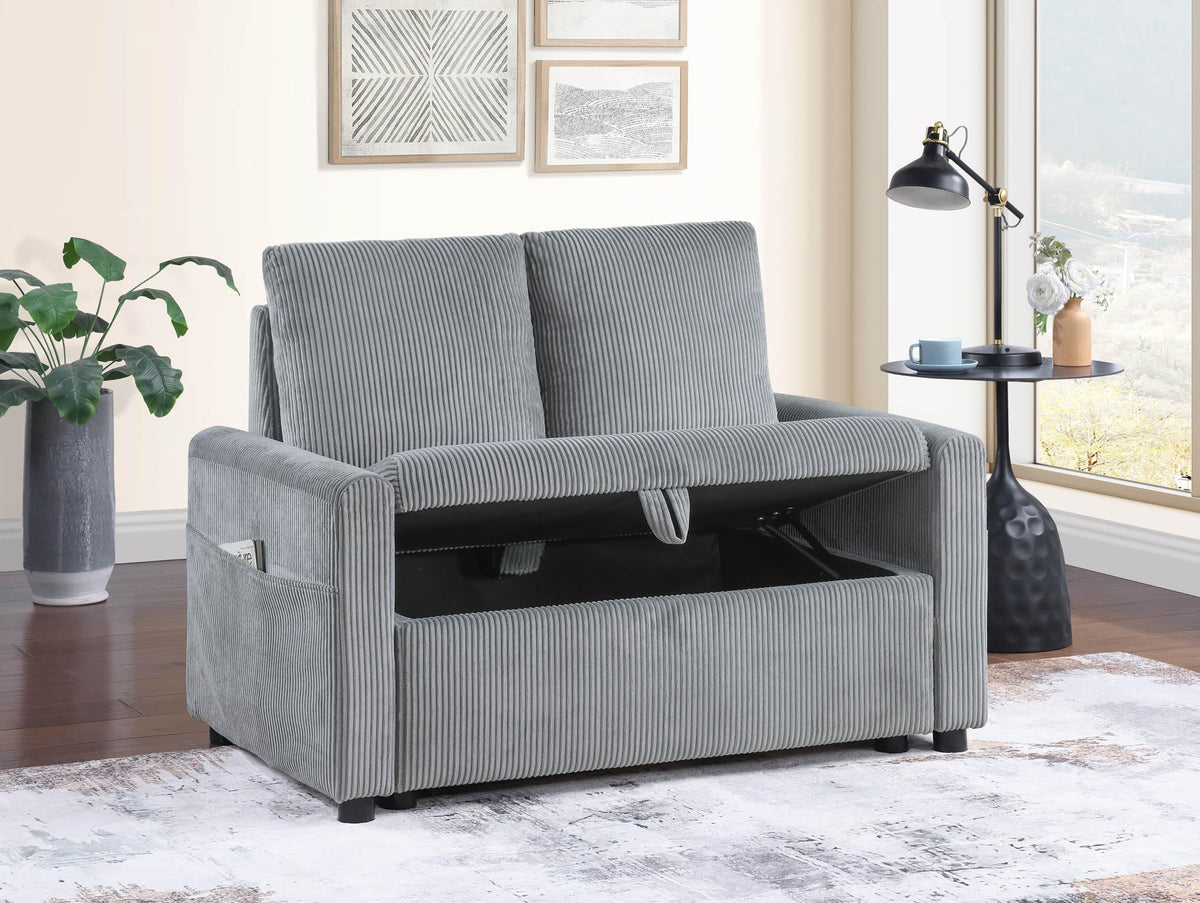 Lilola Home Oswin 45" W Gray Corduroy Loveseat with Storage, Side Pocket