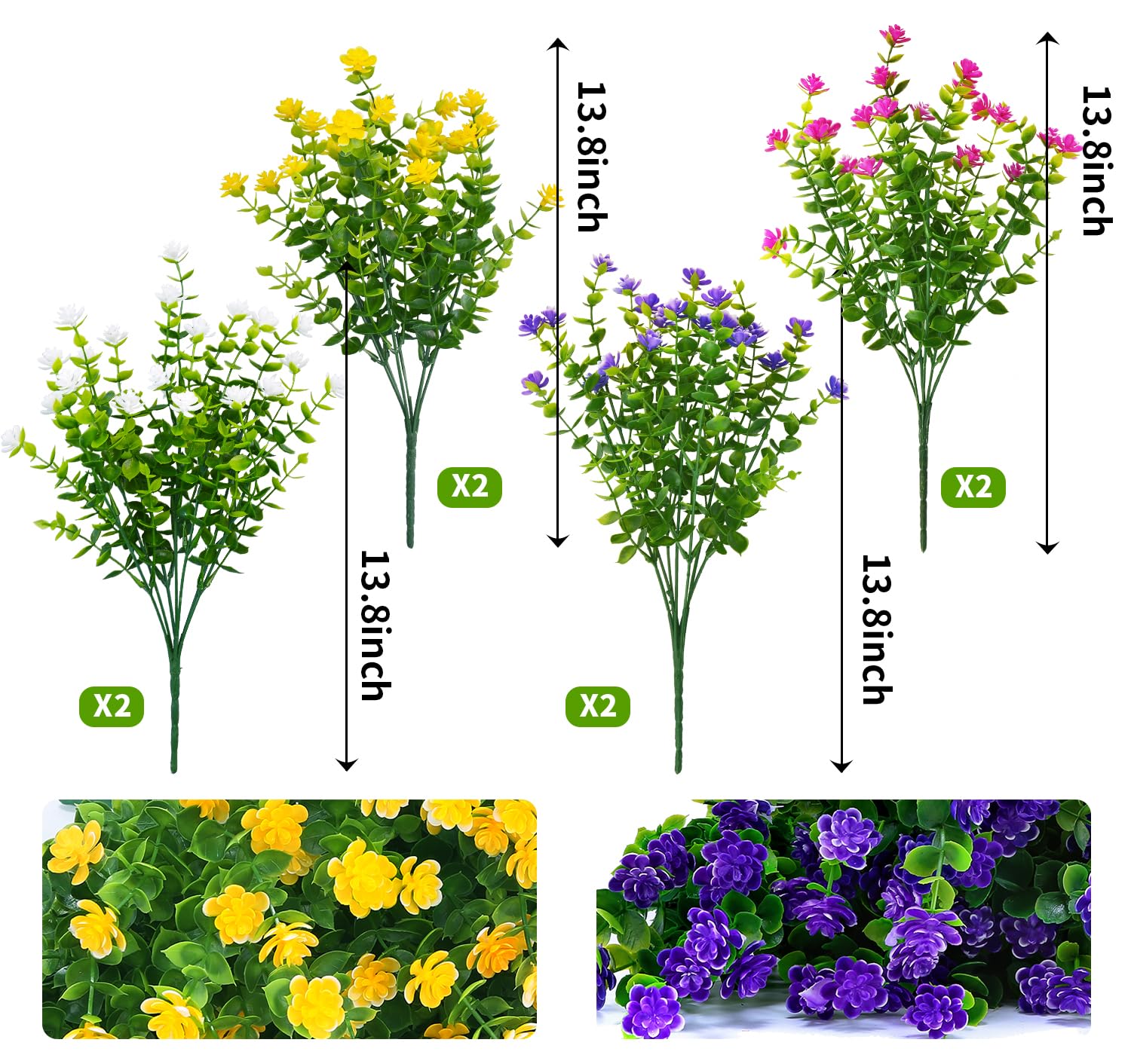 Klemoo 8 Bundles Outdoor Artificial Fake Flowers Uv Resistant No Fade Boxwood Faux Plastic Shrubs Plants For Garden Patio Porch